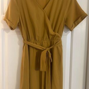 Elegant Mustard Wrap Dress